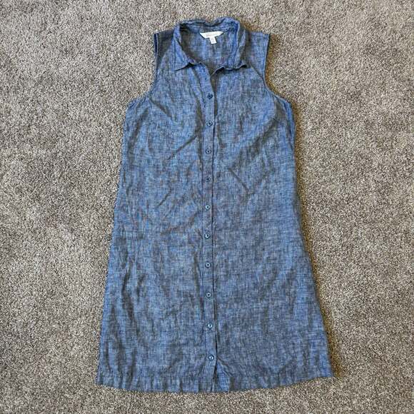 Garnet Hill 100% Classic Linen Shirtdress Coastal Quiet Luxury Minimalist  Summer